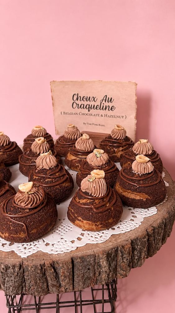 Choux au craqueline with Belgian chocolate and hazelnut